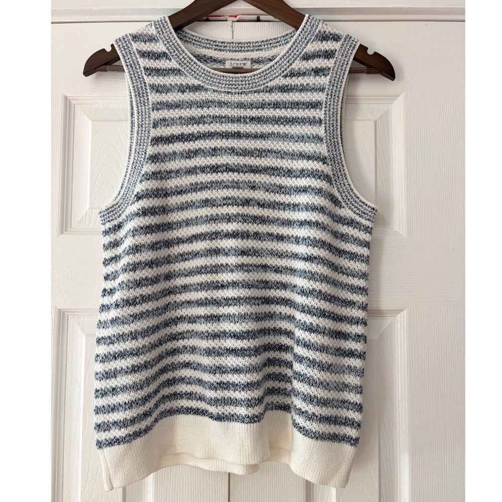 J.Crew Womens Blue White Striped Cotton Knit Sweater Vest Size M Tank Top